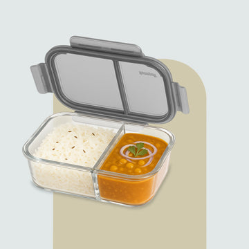 Homepuff Borosilicate Glass Lunch Box with 2 Compartments and Airtight Leak-Proof Lid